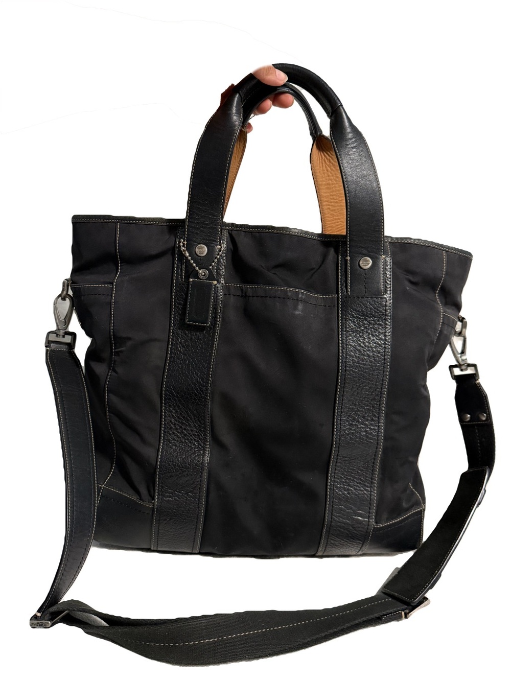 COACH leather travel weekender nylon leather black tote shoulder bag purse